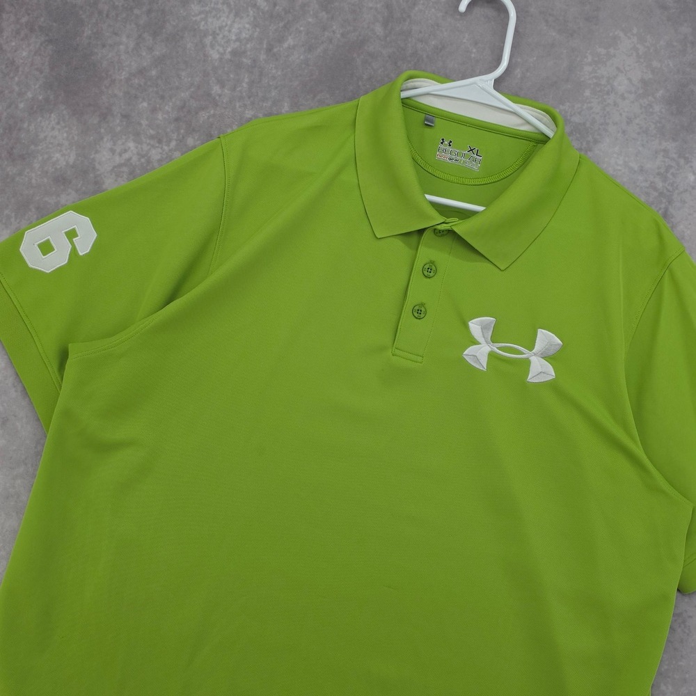 Under Armour 96 Golf Polo Shirt Mens XL Lime Green Short Sleeve Big Logo Heat